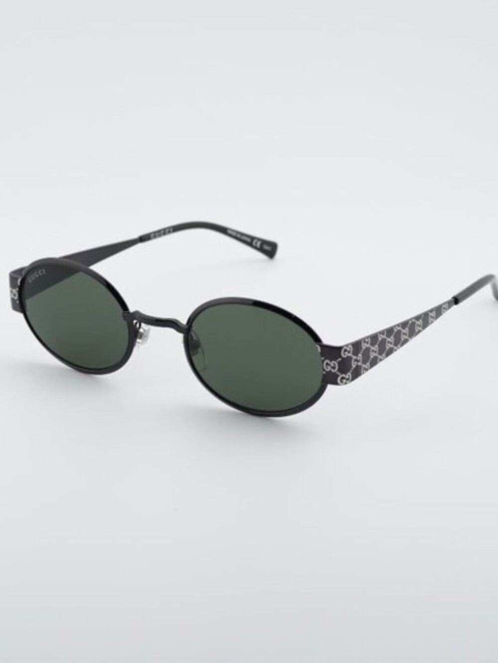 Gucci GG1854S 001 Sunglasses Ruthenium with GG Pattern Oval Frame, Grey Lenses
